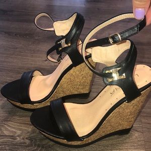 Strappy sexy black and cork wedge. Size 8